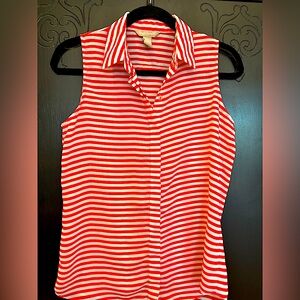 Banana Republic orange and white strip sleeveless button down blouse